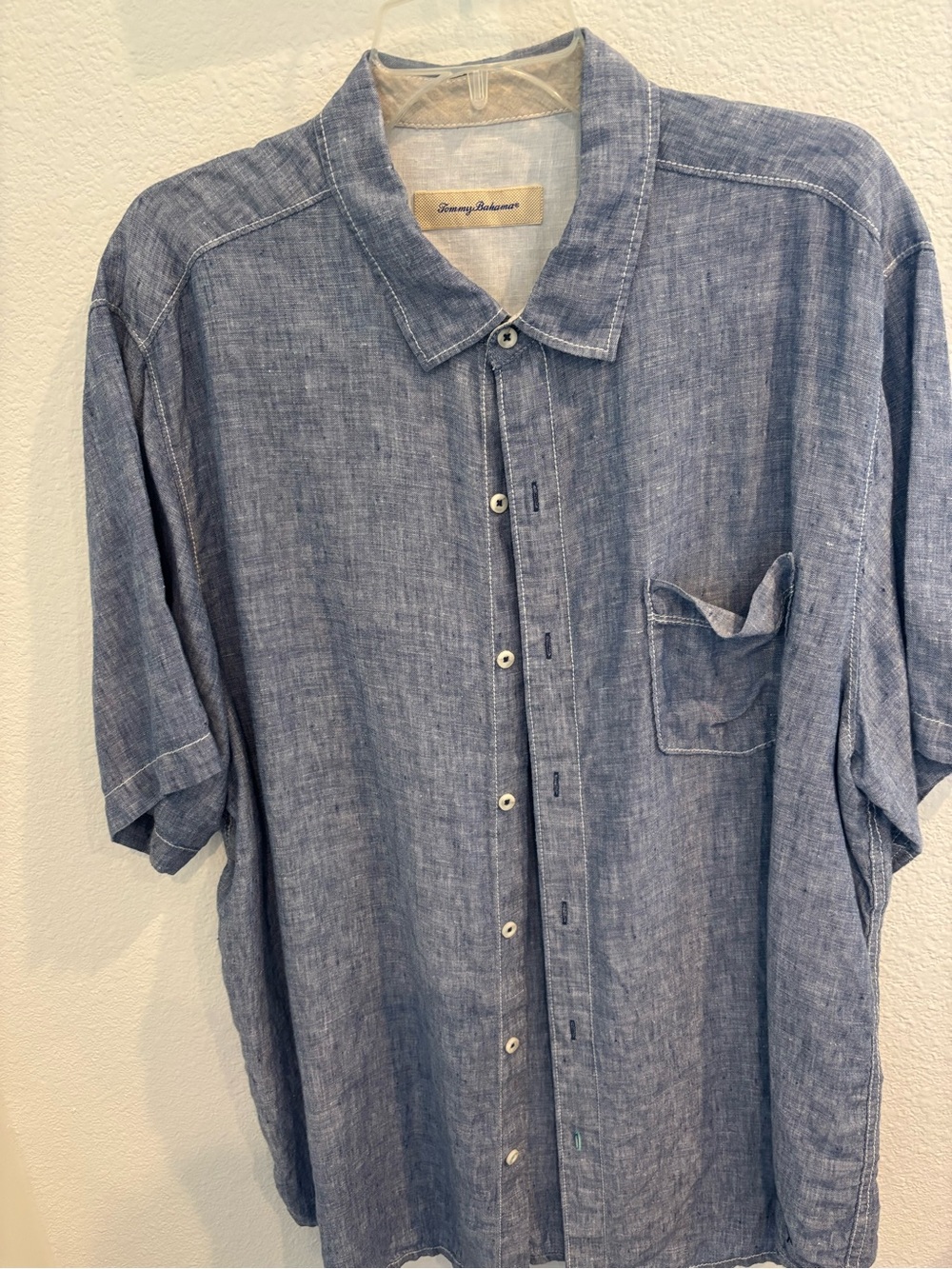 Tommy Bahama Heathered Blue Short-Sleeve Button-Down Shirt